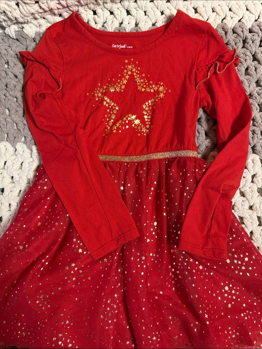 Cat & Jack Red Dress with Gold Star Accent